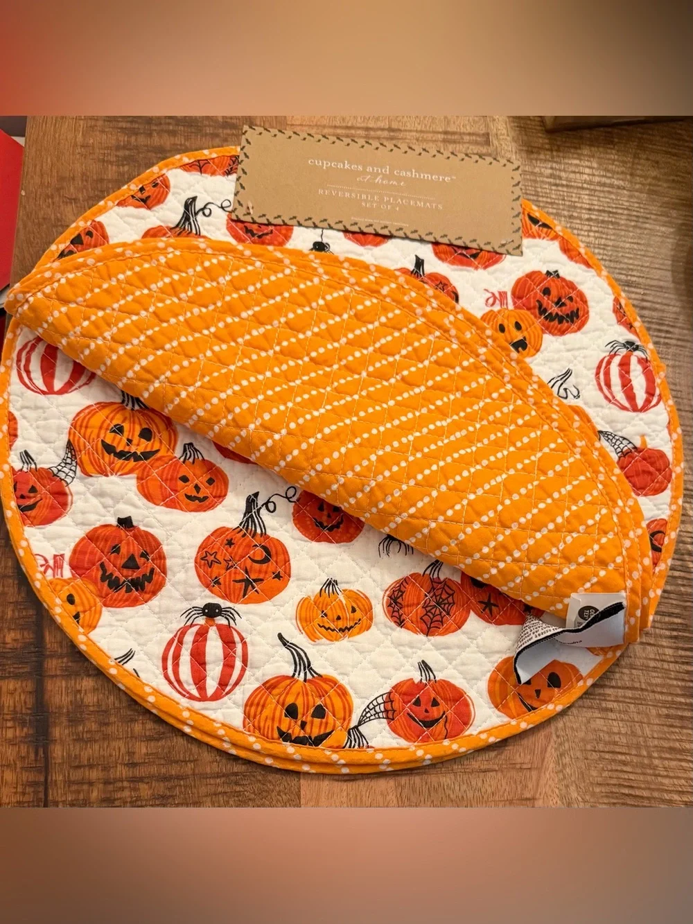 cupcakes & cashmere Pumpkin Quilted Halloween Reversible Placemat Set of 4